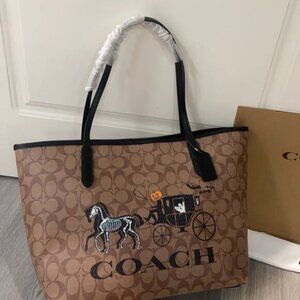 Coach Halloween Tote And Pumpkin Driver Coach Wagon New